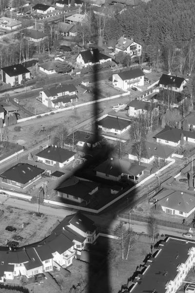 The shadow cast by the upper half of the 313m tall TV Tower. For scale, the bulge in the lower half of the picture is around 38m wide