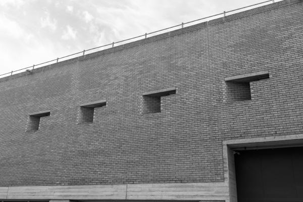 Eye-catching patterns in the brickwork and concrete at the rear of the National Theatre buildings in London, United Kingdom